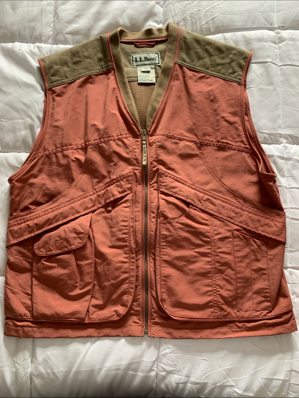 L.L. Bean Vintage Salmon and Tan Utility Vest Men’s Large